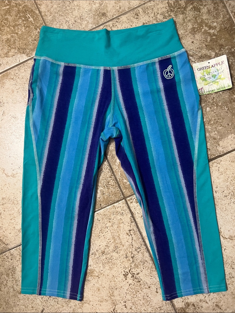 Green Apple Teal & Blue Striped Capris